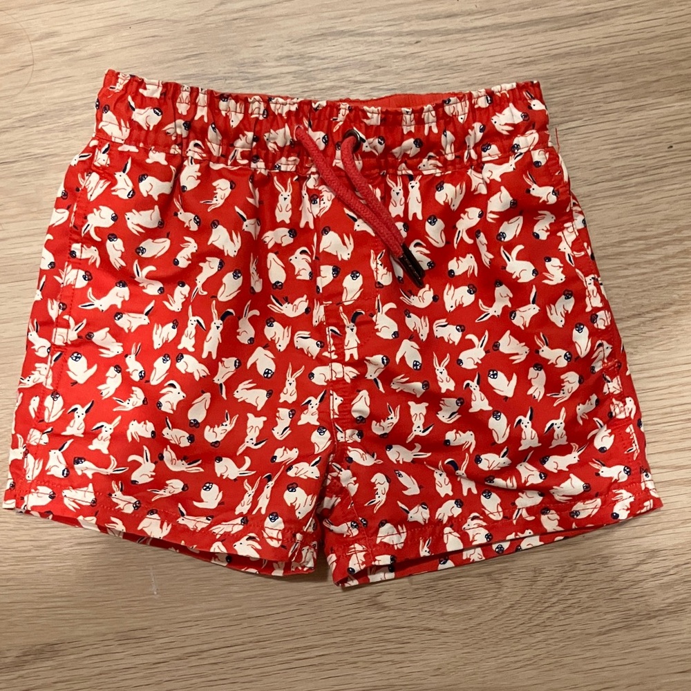 Kids Red Animal Print Swim Trunks